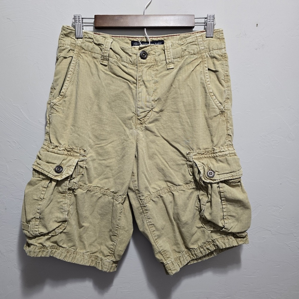 Y2K American Eagle Cargo Shorts Mens 28 Khaki Baggy Skater Utility